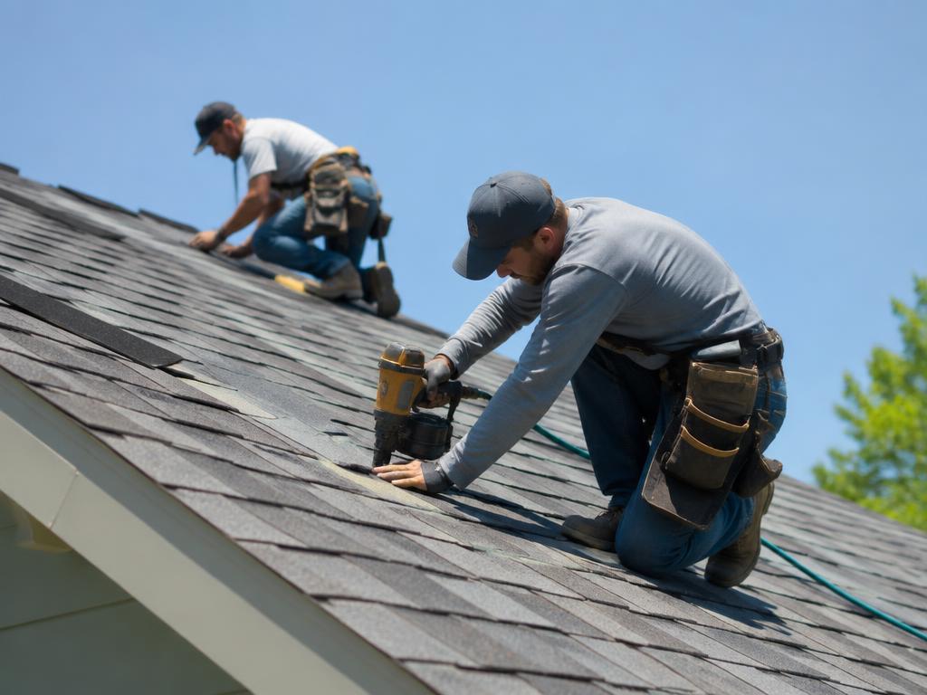 Roofing technician at work